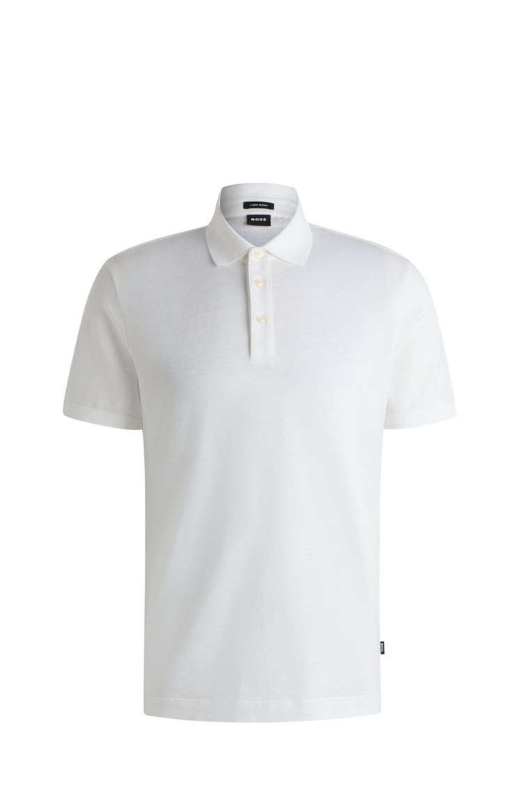 HUGO BOSS Polo majica iz mešanice bombaža in lana Bela - White 