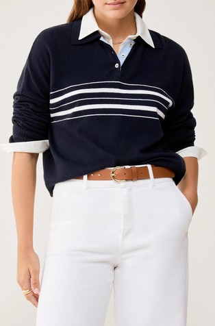 Pleten pulover iz bombaža in kašmirja s polo ovratnikom