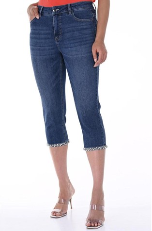 Kapri jeans hlače z okrasnimi kamni in perlami