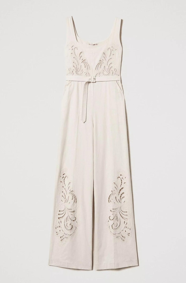 TWINSET Linen blend jumpsuit with embroidery Mother Of Pearl 