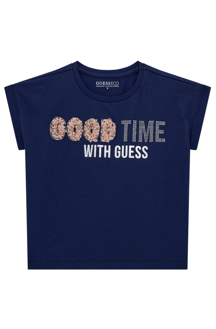 GUESS Rhinestone logo T-shirt Secret Blue 