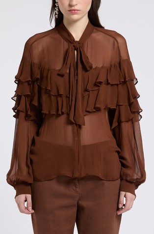 Monochrome sheer blouse with flounces