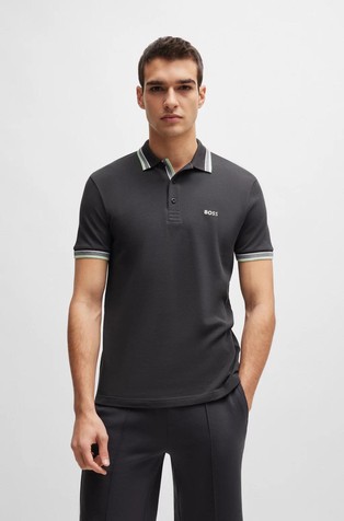 HUGO BOSS Bombažna polo majica s kontrastnimi detajli Siva - Dark Gray 1