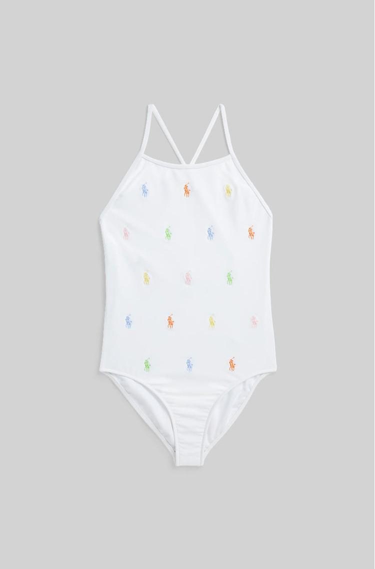 RALPH LAUREN Polo Pony One-Piece Swimsuit White 