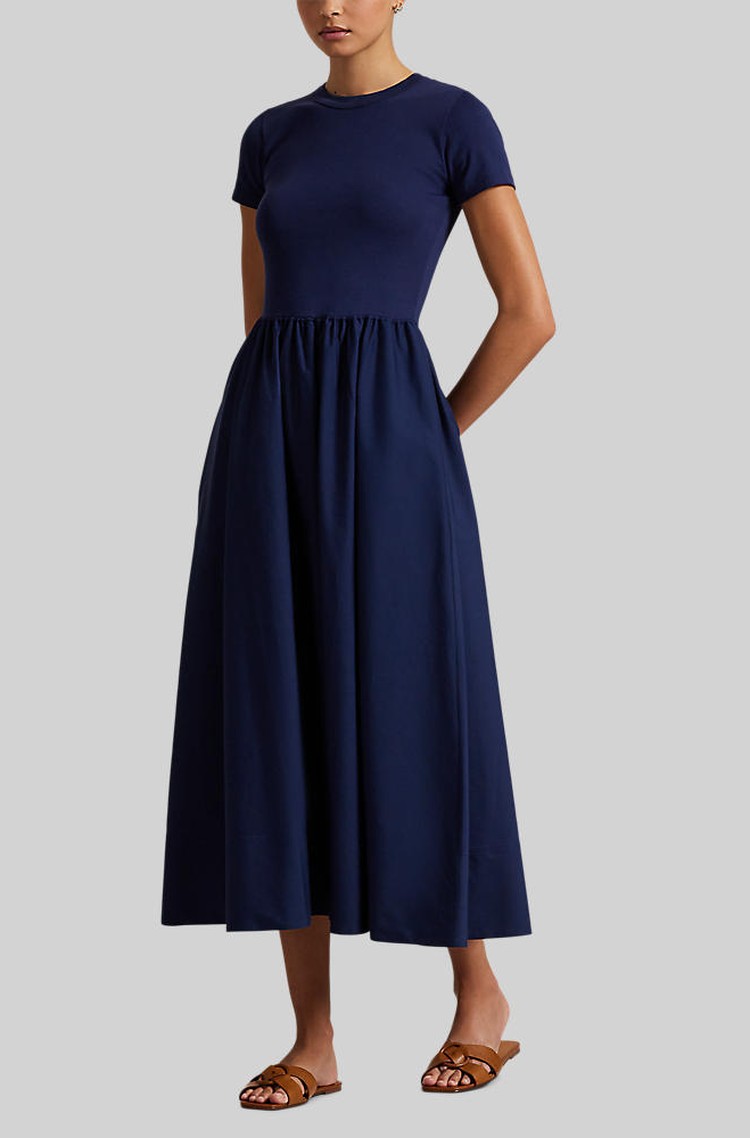 RALPH LAUREN Bombažna obleka s kratkimi rokavi Modra - Newport Navy 