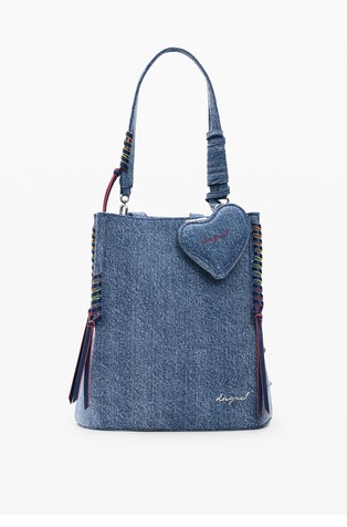 Small denim backpack with heart purse