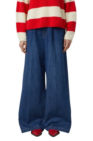 Zvončaste jeans hlače z gubami