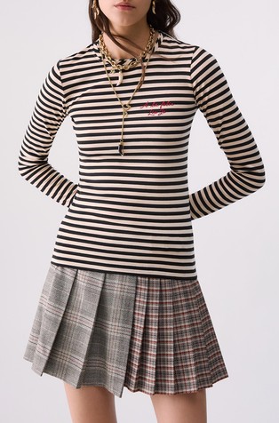 Striped long sleeved  T-shirt with Embroidery
