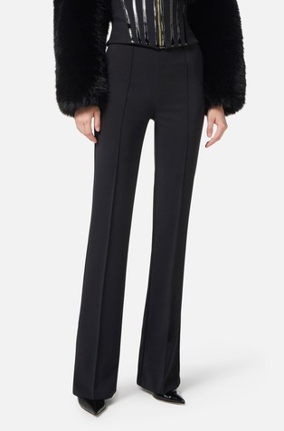 Hlače iz krep tkanine z dekorativnim pasom