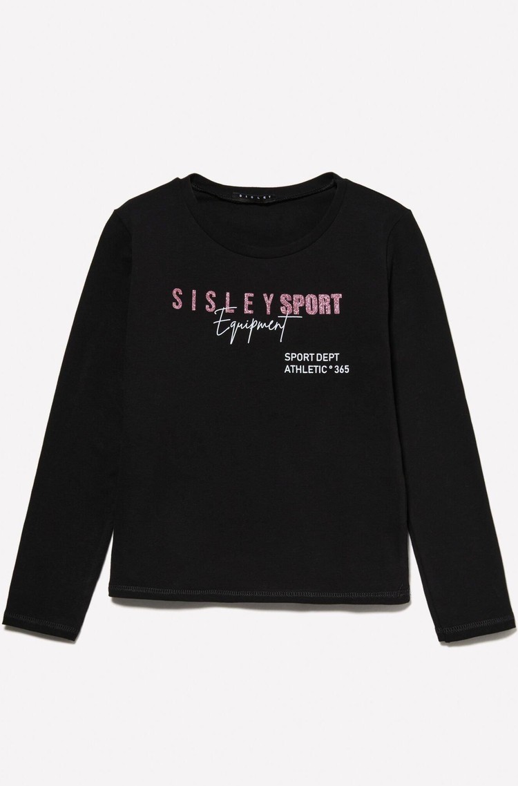 SISLEY Long-sleeved T-shirt with glitter print Black 