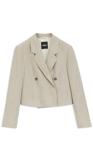 Oversized fit cropped blazer in linen blend