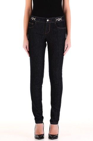 Skinny jeans hlače s kovinskimi logo detajli