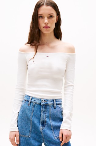 Slim fit majica z dolgimi rokavi in odkritimi rameni