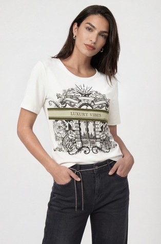 Stretch cotton T-shirt with print