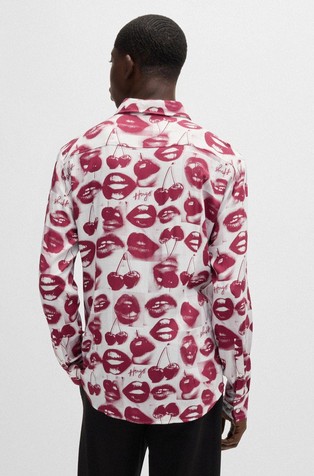 HUGO BOSS Slim-fit viscose shirt with seasonal print White With Print 2