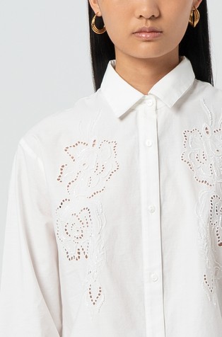 FRACOMINA Cotton shirt with perforated floral embroideries White 4