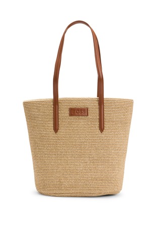 Raffia tote bag with detachable pouch