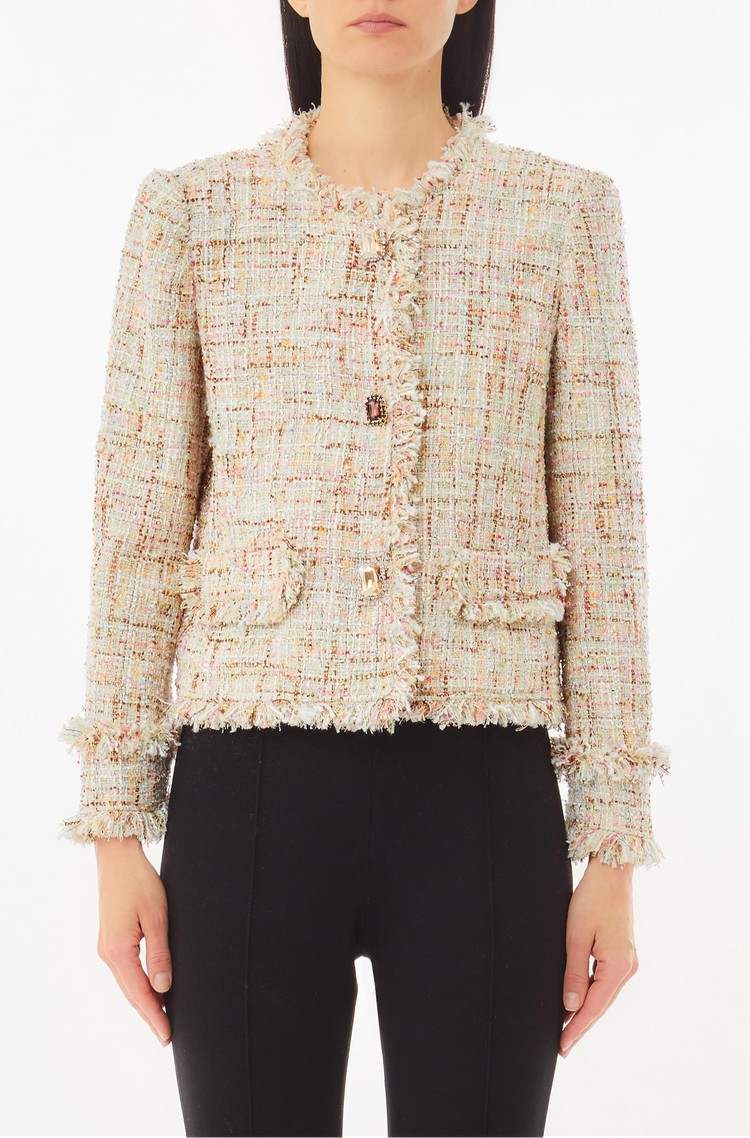 LIU JO Multi-colored raw-cut bouclé jacket Beige / Multi 