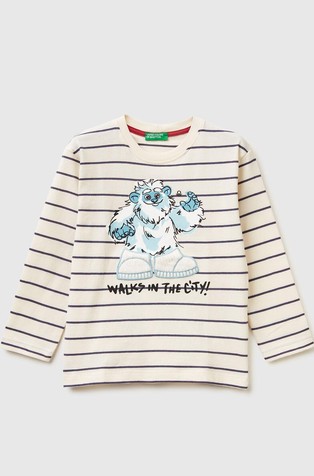 Črtasta bombažna majica s potiskom