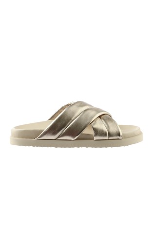 Tessa padded metallic-look mules
