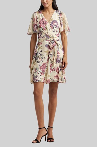 Short floral wrap dress