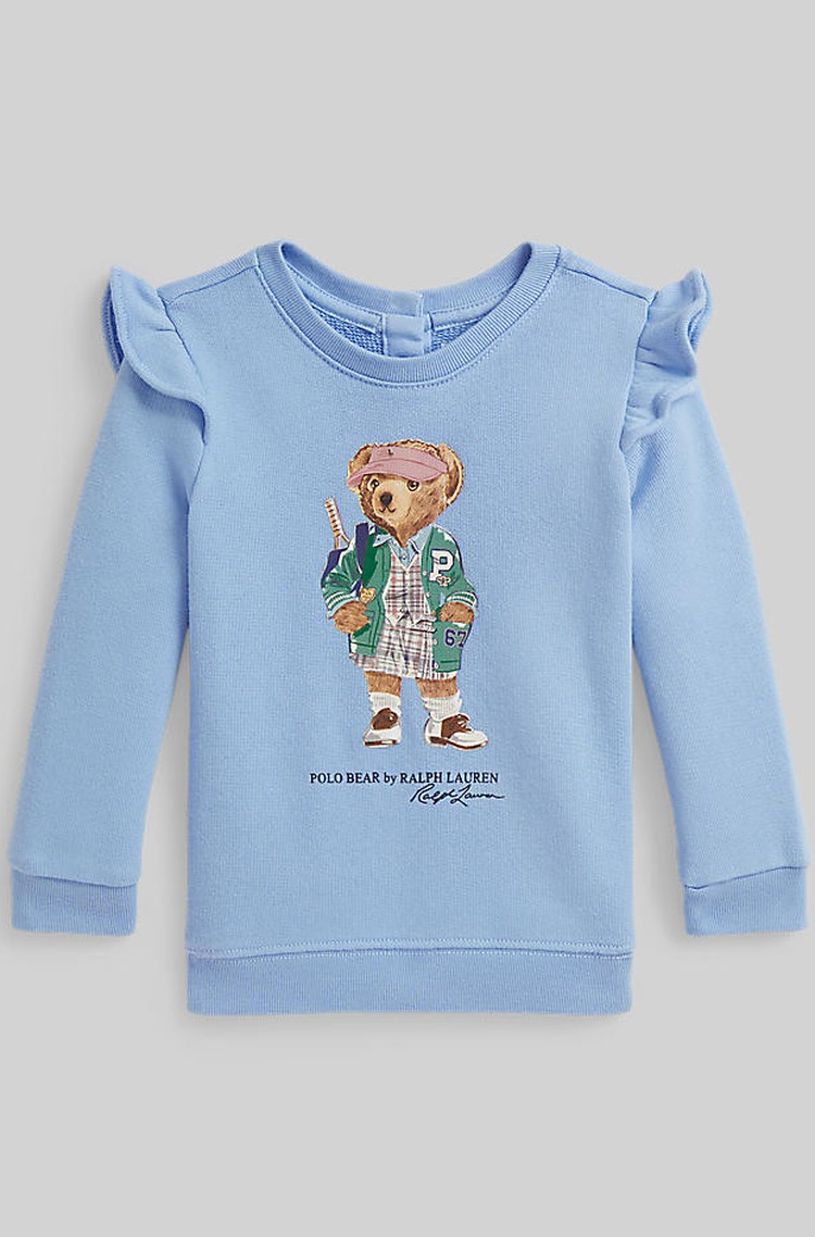 RALPH LAUREN Polo Bear pulover s flisirano notranjostjo Modra - Chambray Blue 