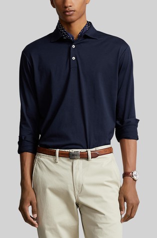 Classic Fit Lisle polo majica z dolgimi rokavi