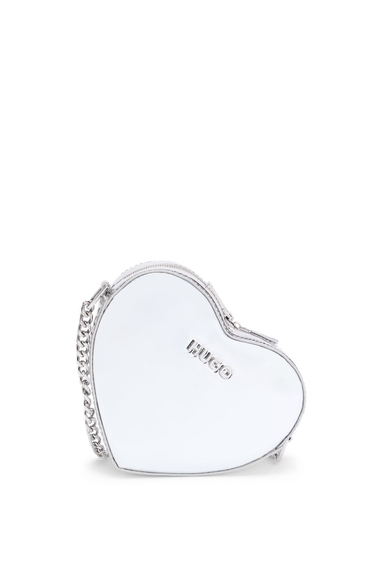 HUGO BOSS Heart-shaped mirror-effect crossbody bag Silver 