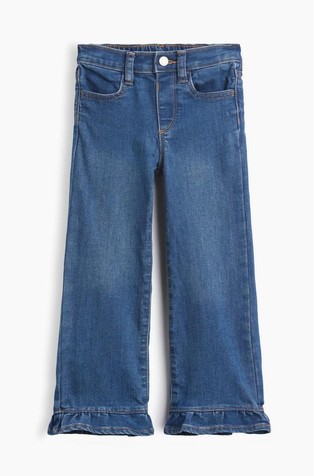 90s zvončaste jeans hlače z volančkom za malčice
