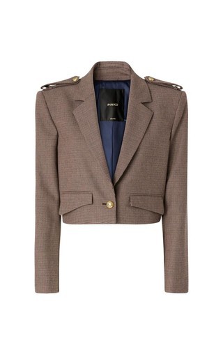 Cropped jacket with micro houndstooth pattern