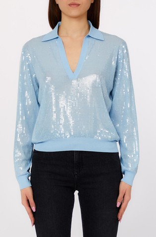 Pleten pulover s polo ovratnikom in bleščicami