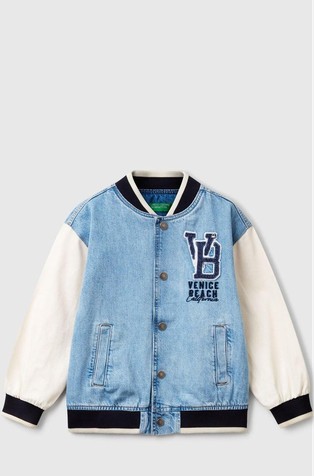 Denim bomber jacket with contrast sleeves