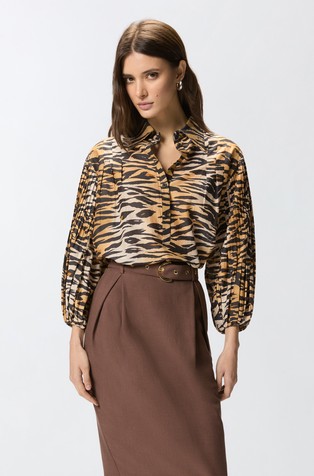 Bluza iz bombaža in svile z živalskim vzorcem