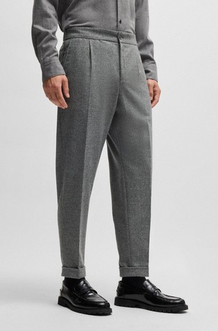 Tapered-fit trousers in wool-blend flannel