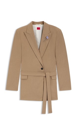 Dolg suknjič iz melirane raztegljive tkanine s pasom