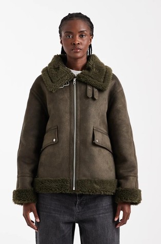 TSTILDA Shearling collar suede jacket