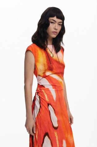 DESIGUAL Draped long dress Orange 4