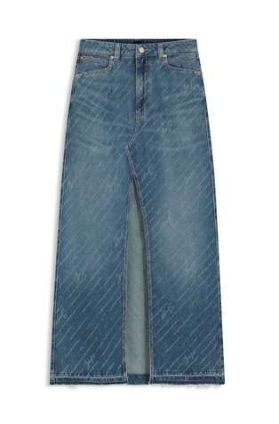 Denim krilo z razporkom in črtastim logo vzorcem