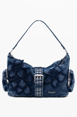 Denim torbica s cvetličnimi aplikacijami