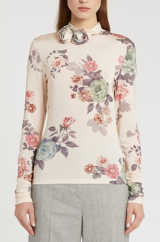 Stretch viscose long-sleeve top with floral print
