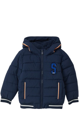 Puffer jacket with hood and contrasting stripes
