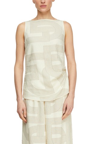 Bluza brez rokavov iz lanene mešanice z nabranim detajlom