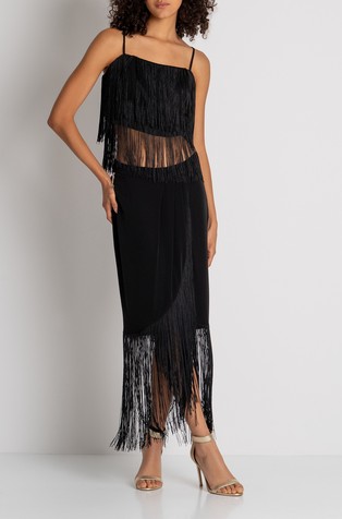 Long skirt with fringing