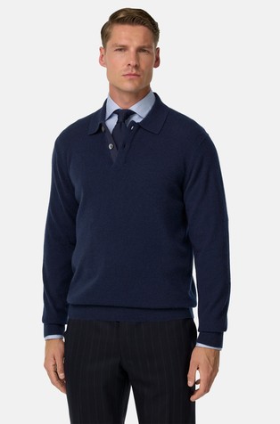 Pleten pulover s polo ovratnikom iz kašmirja