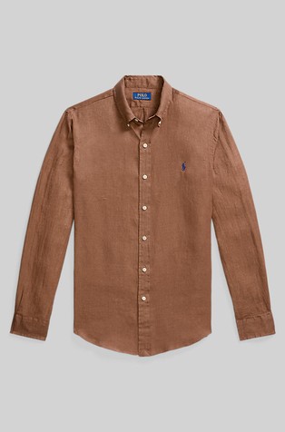 RALPH LAUREN Slim fit lanena srajca Rjava - Fall Brown Sp25 5