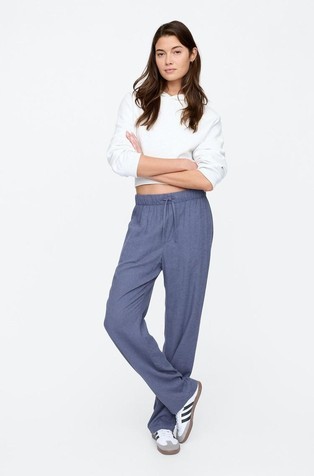 Mid Rise Linen-Blend Pull-On Pants