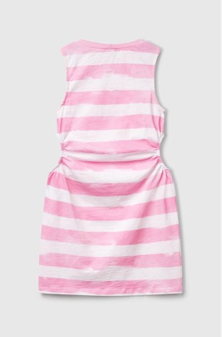 BENETTON Črtasta bombažna obleka z izrezanima detajloma Roza - Pink / White 2