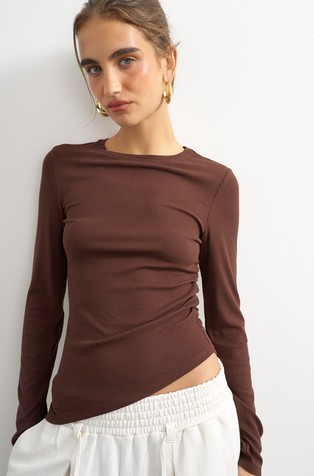 TSRIA asymmetric rib ruched top