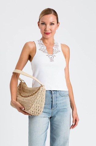 Rebrasta majica brez rokavov s čipko