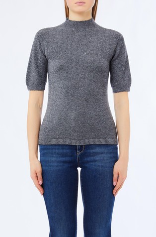 Short-sleeved sweater with micro-sequins